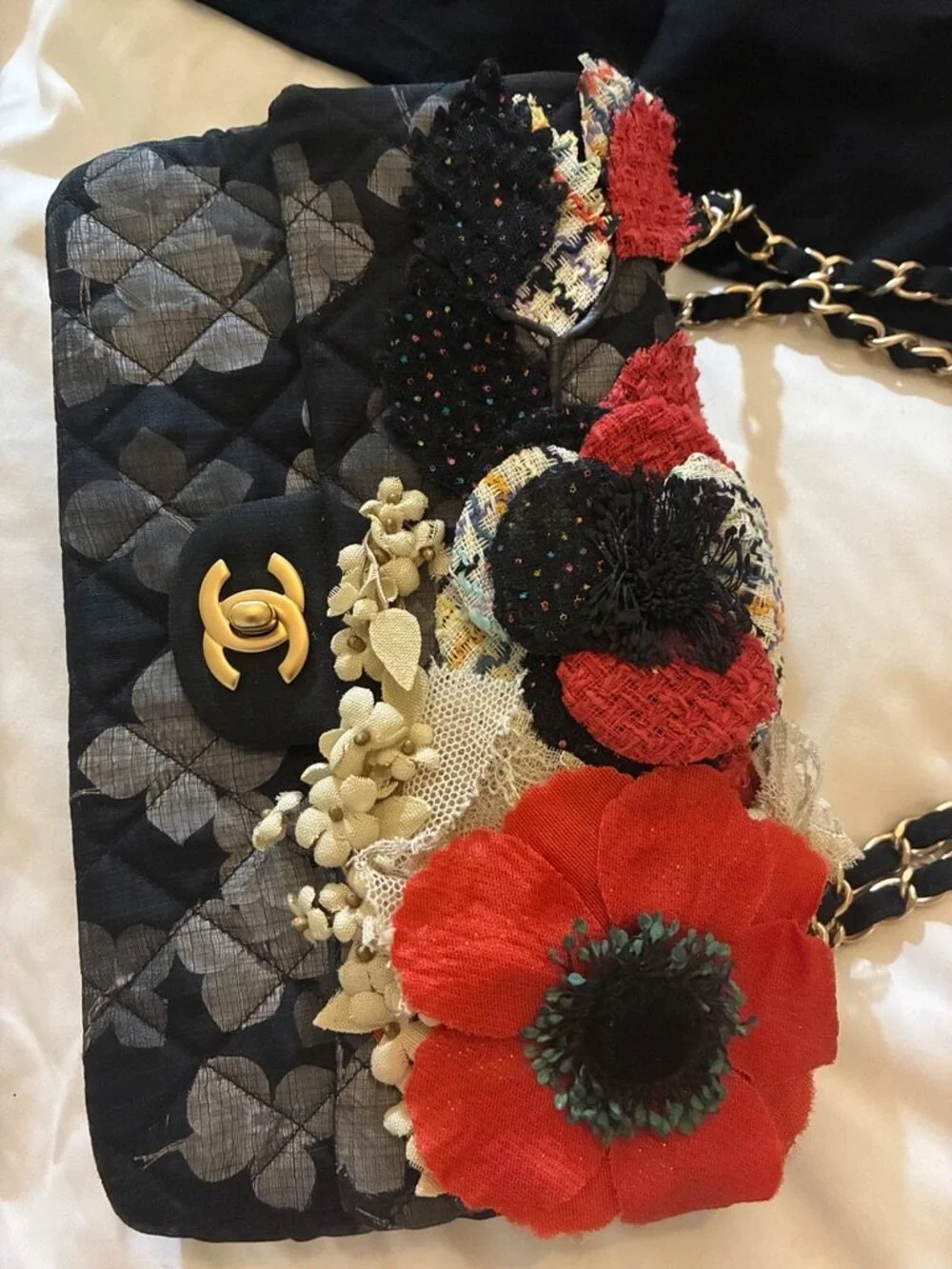 Chanel 2010 Farm Runway Medium Classic Flap Black Silk